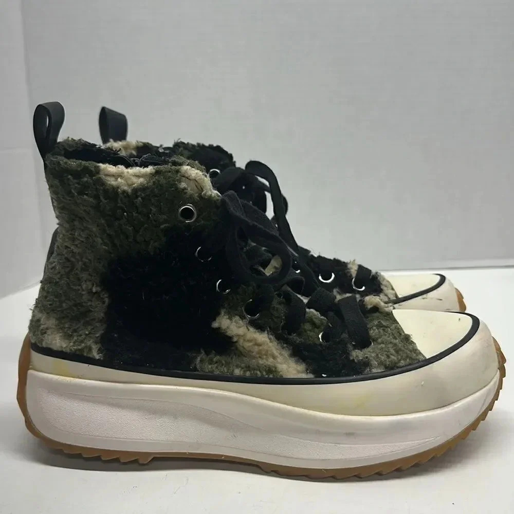 Kate Spade Platform Sneakers Shoes Faux Fur Lace Up Tall Camouflage Fuzzy Size 8